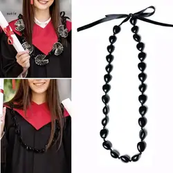 Nut-Leis Graduation Beads Lei-Necklaces Black Necklace with Flower Pattern Leis Graduation Class of 2023 for Men Women