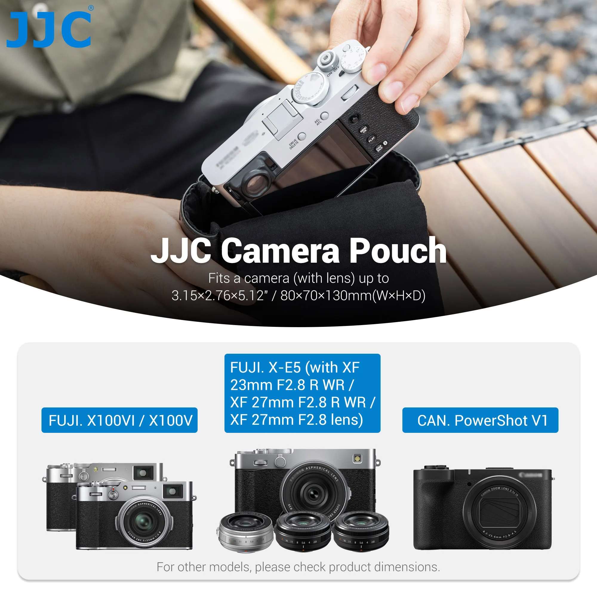 JJC Camera Bag for Canon PowerShot V1 Fujiflm X100VI X100V XE5 X E5 X-E5 with XF 23mm F2.8 R WR Lens Storage Bag Case Pouch