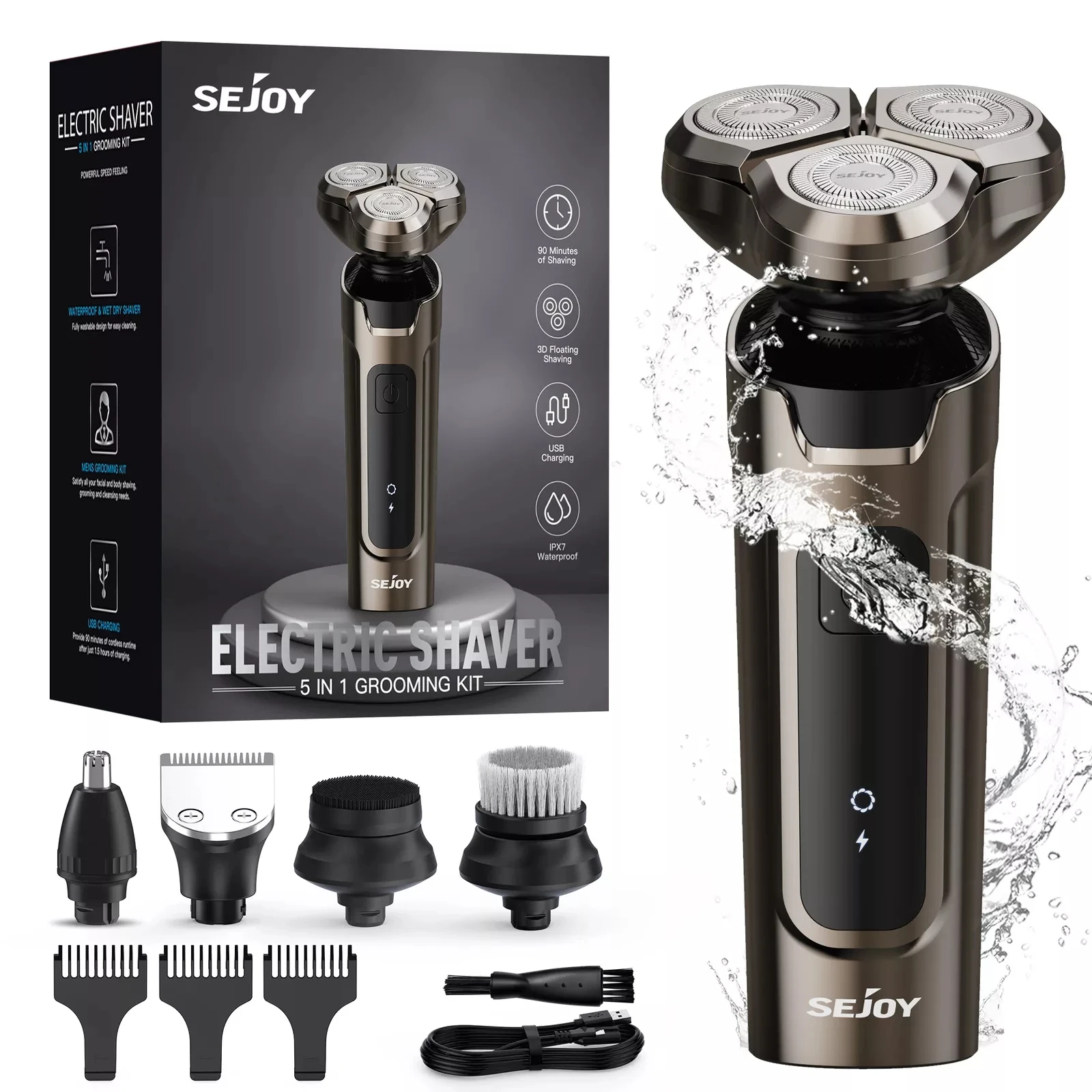 

SEJOY 5 in 1 Electric Razor Men Dry Wet Shavers Hair Cutting Machine Cordless Nose Hair Beard Trimmer Home Appliance