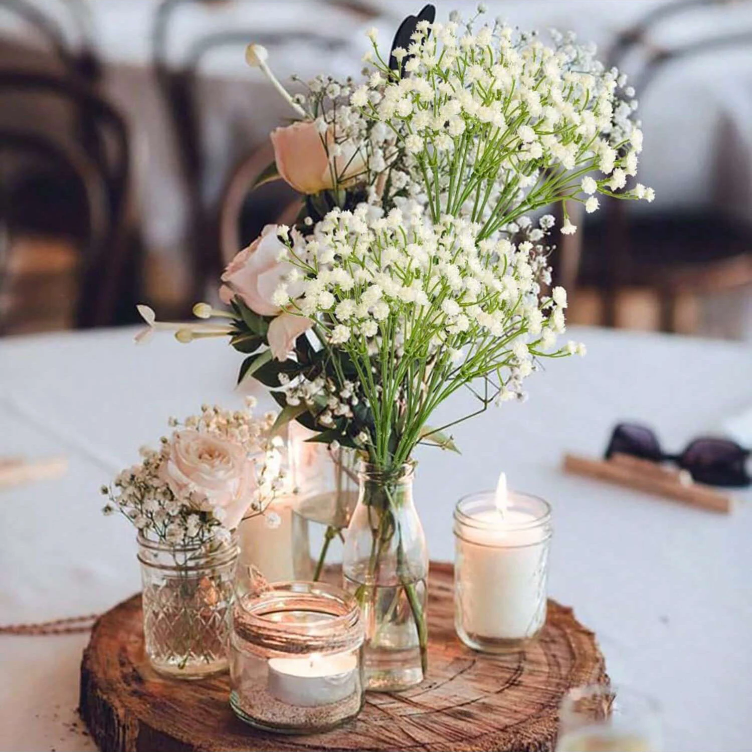 5/12 Stück Künstliche Plastik-Gypsophila-Blumen, Kunstpflanzen für Hochzeit, Zimmer, Heimparty, Geschenke, Handarrangement, Valentinstag – Detail 7