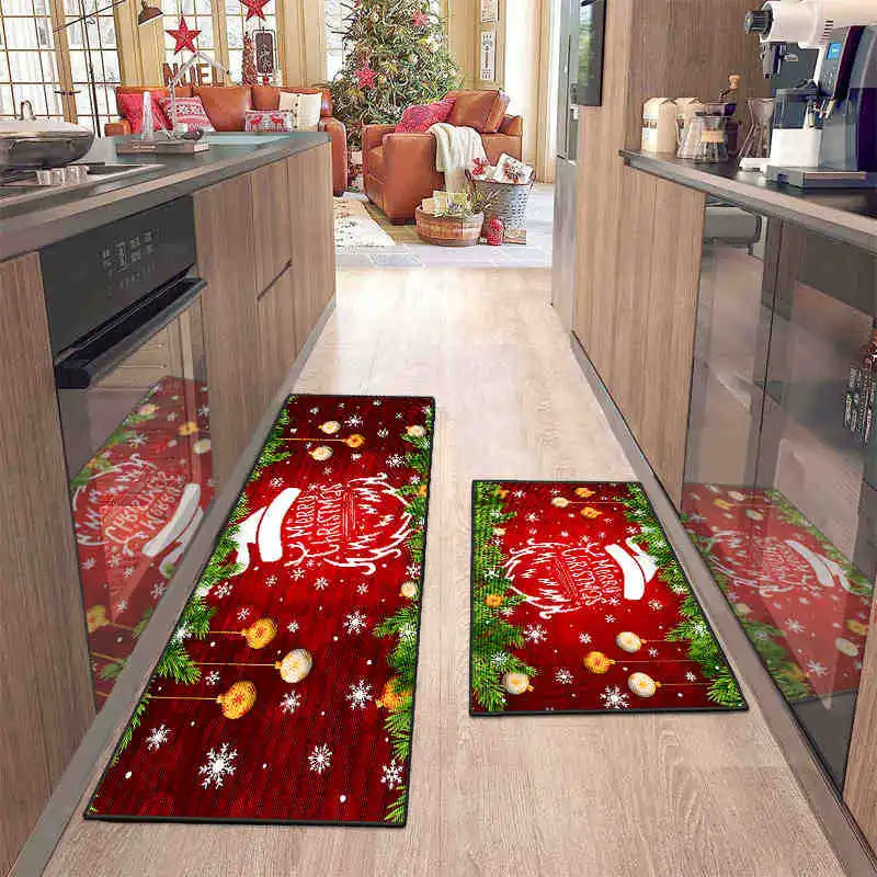 Christmas Kitchen Mats Pinecone/Snowflake Floor Rugs Non-Slip Floor Mat Christmas Kitchen Decor