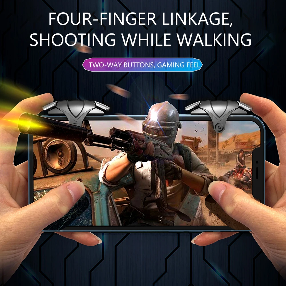 2pcs RGB 4 Finger Mobile Gaming Trigge Pulse Key Button Aim Shooting Trigger Button for Ios Android Mobiles Phones