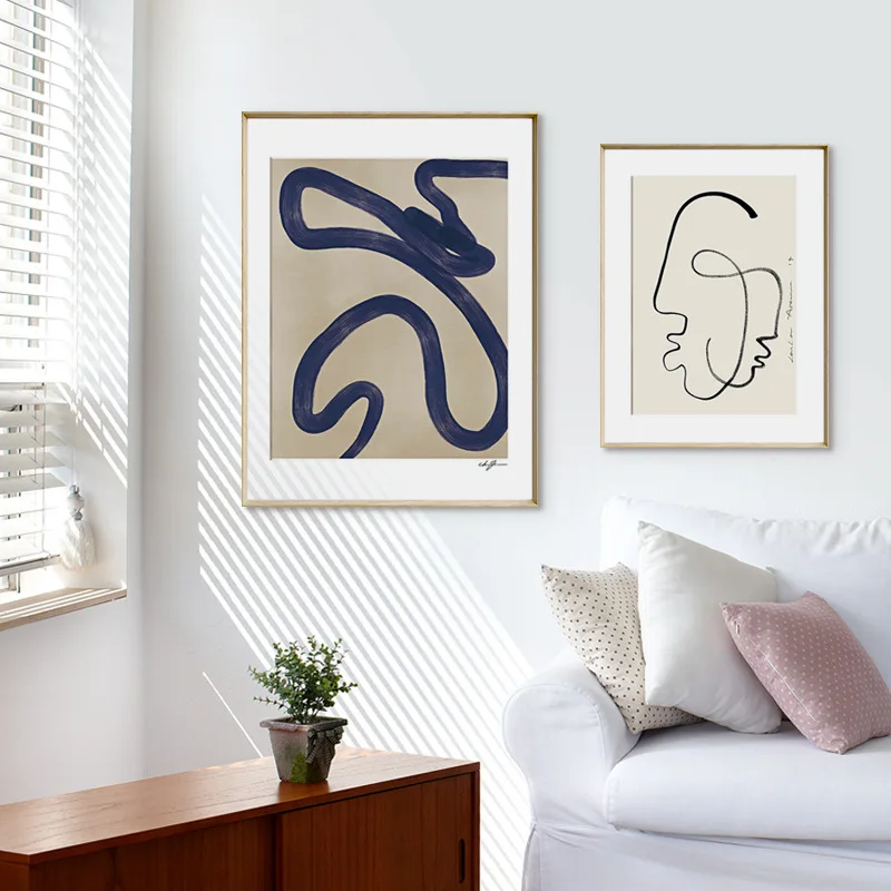 

Literature and art retro abstract lines light luxury ins style home bedroom decoration canvas painting