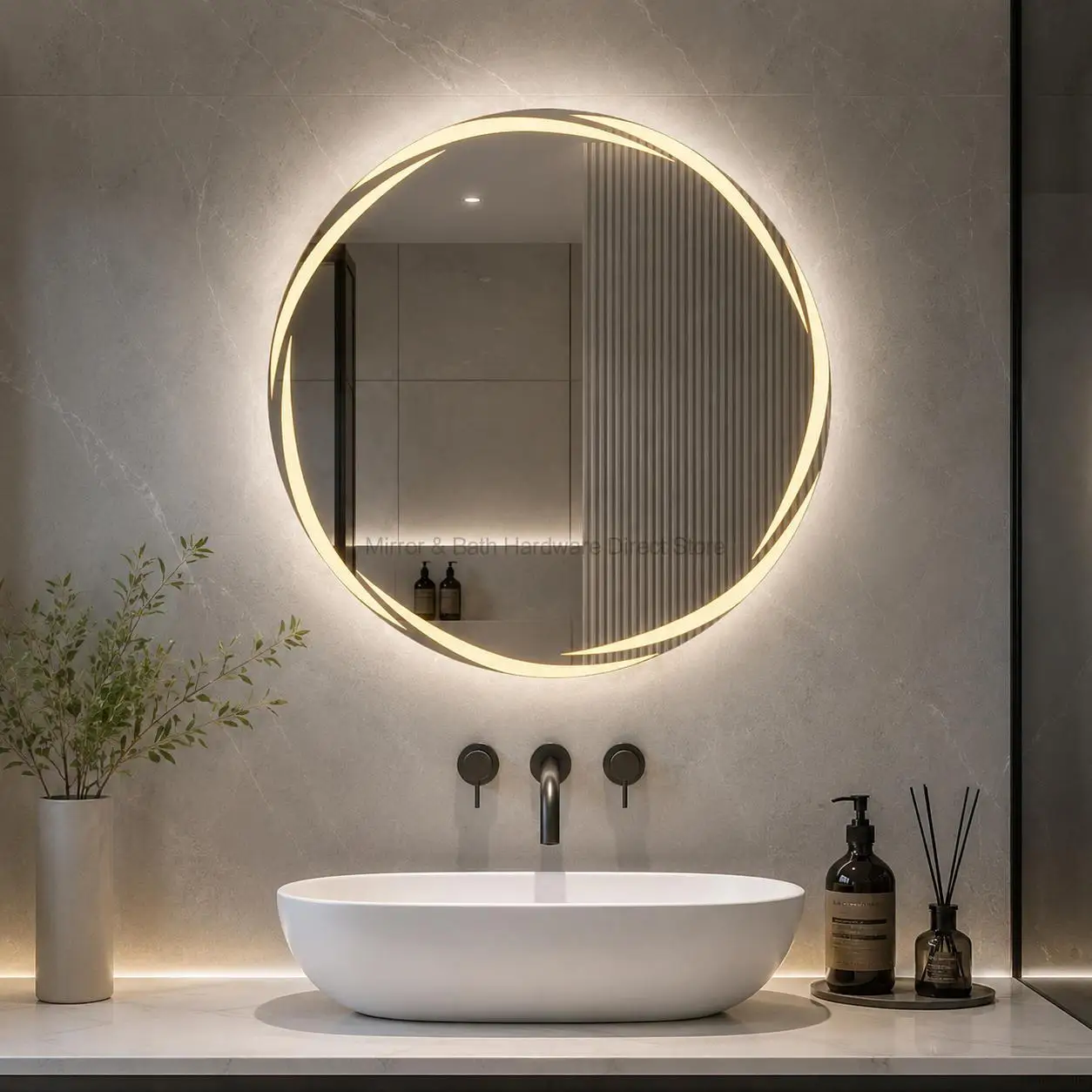 40cm Round LED Bathroom Mirror Anti Fog Touch Switch Small Decorative Wall Mirror for Bathroom Makeup 11 decorative patterns are