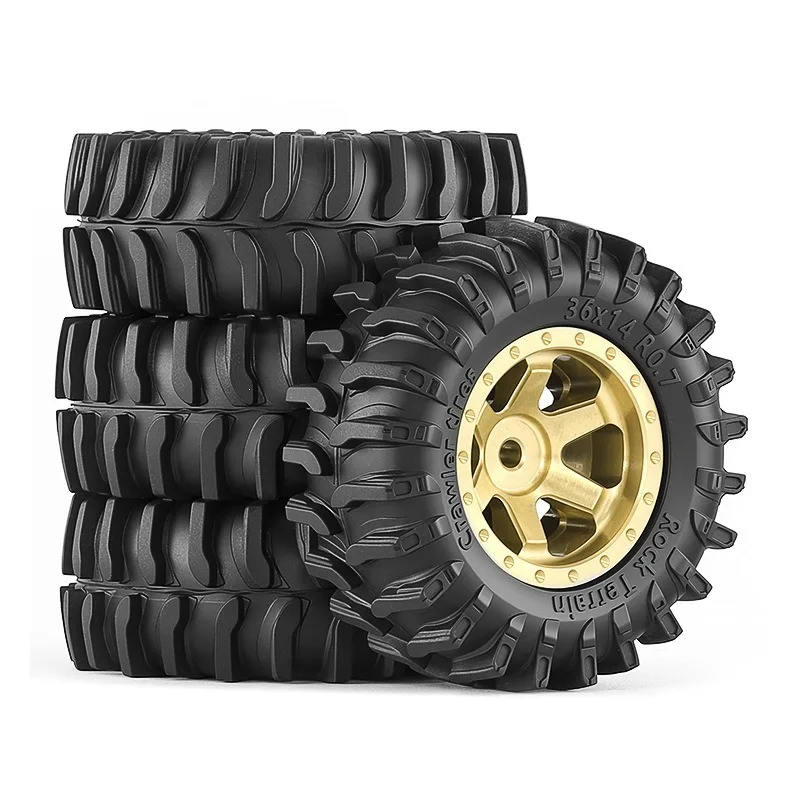 4Pcs 0.7 Inch Rubber Tires & Brass Wheel Rim Hub for AXIAL SCX30 Bronco 1/30 RC Crawler Car Upgrade Part