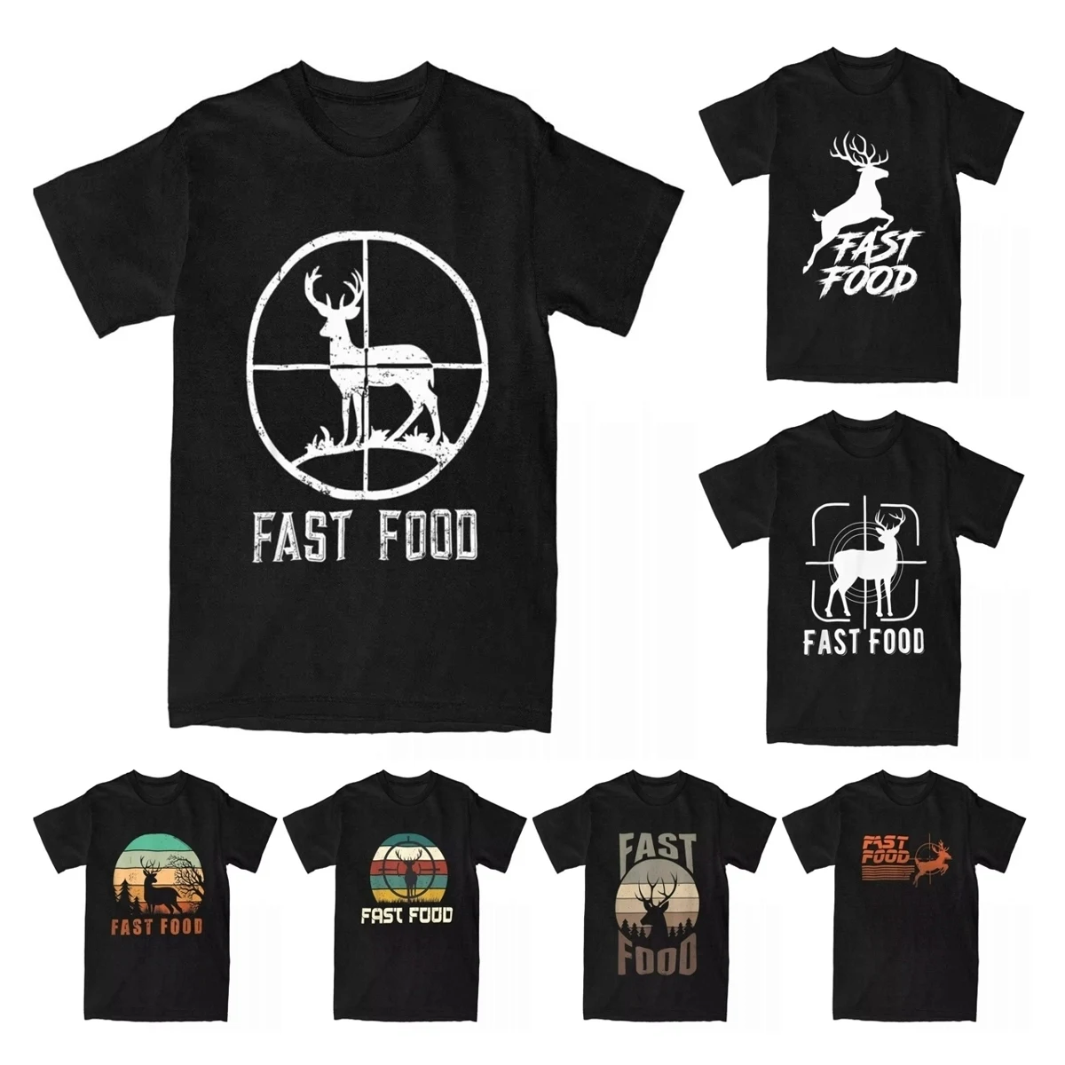 Fast Food Deer Hunting Funny Gift For Hunters T-Shirts Men Humor Pure Cotton Tees Hunting Season T Shirts Graphic Printed Tops