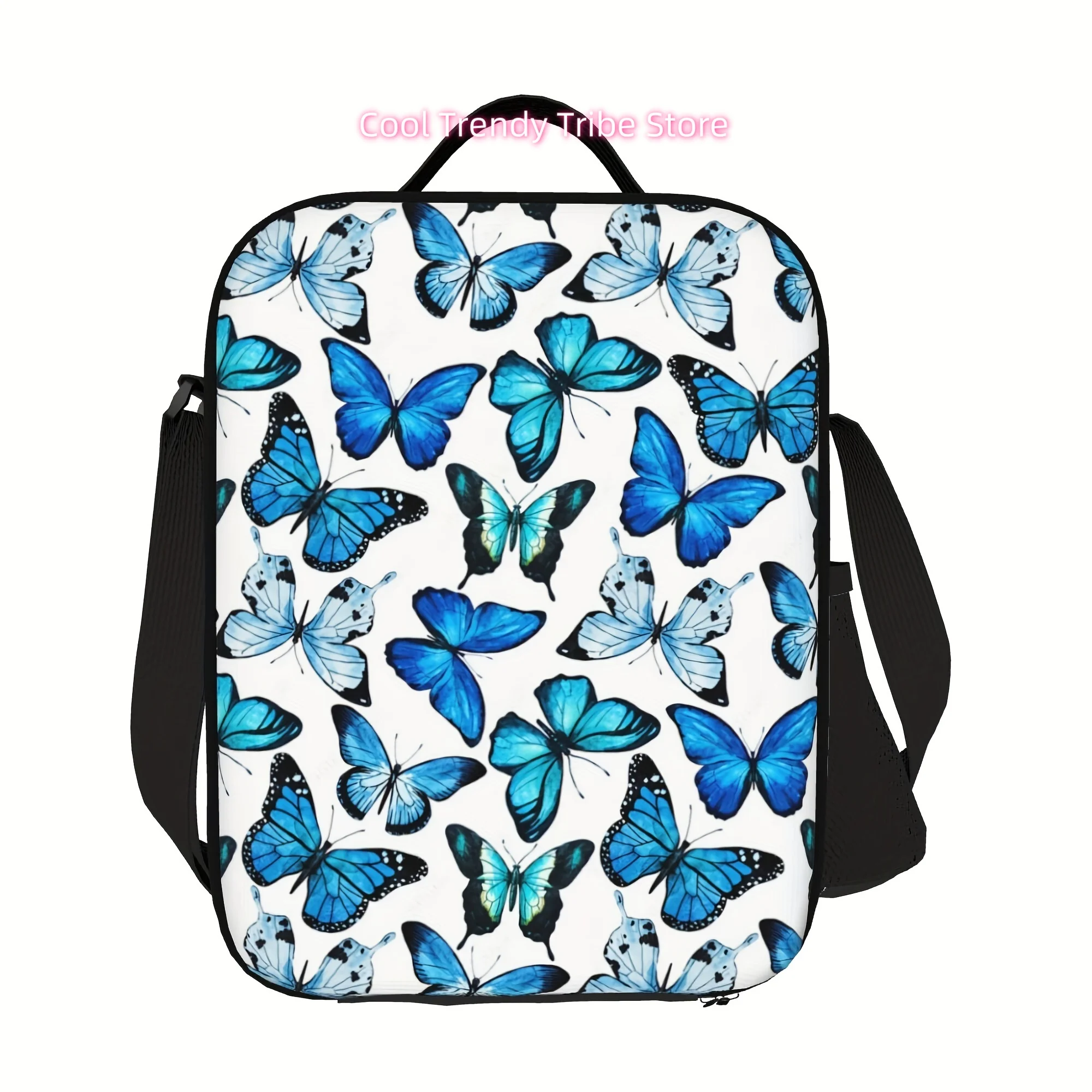 1pc Blue Butterfly Reusable Cooler Bag, Insulated Bag, Insulated Lunch Bag, for Camping Picnic Beach , Suitable for Sc