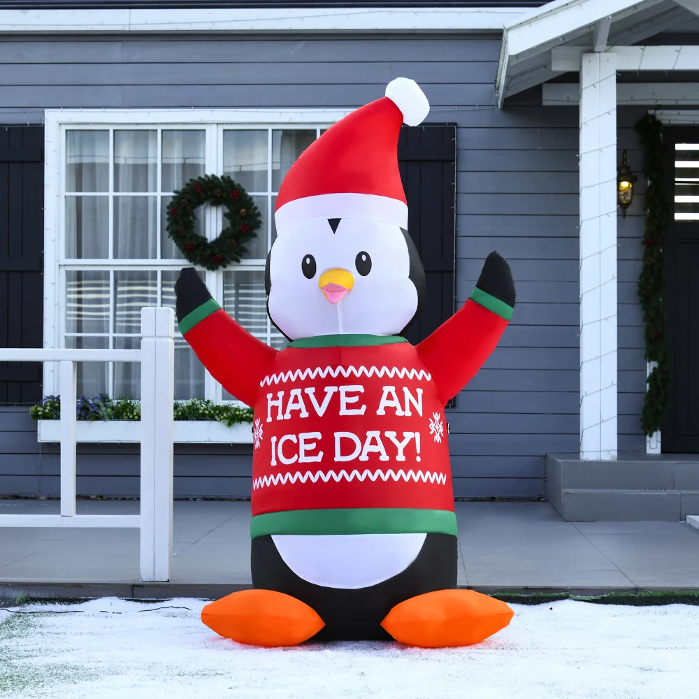 HOMCOM 6ft Christmas Inflatables Outdoor Decorations Penguin Wearing Christmas Sweater, Blow-Up Yard Christmas Decor
