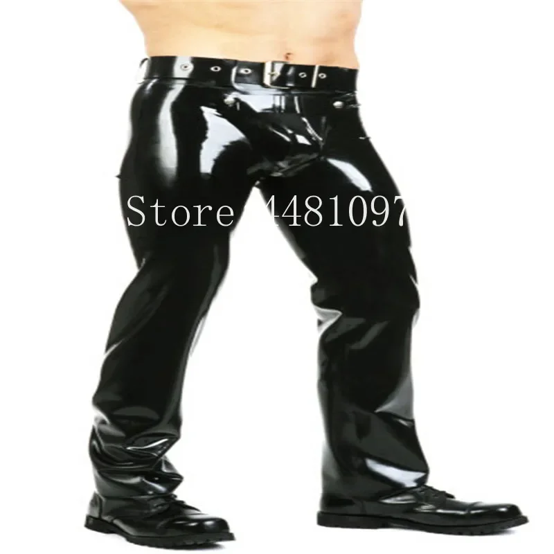 

Latex Men's Rubber Pants Jeans with Front Flat Codpiece Customized Latex Leggings (No Belt)