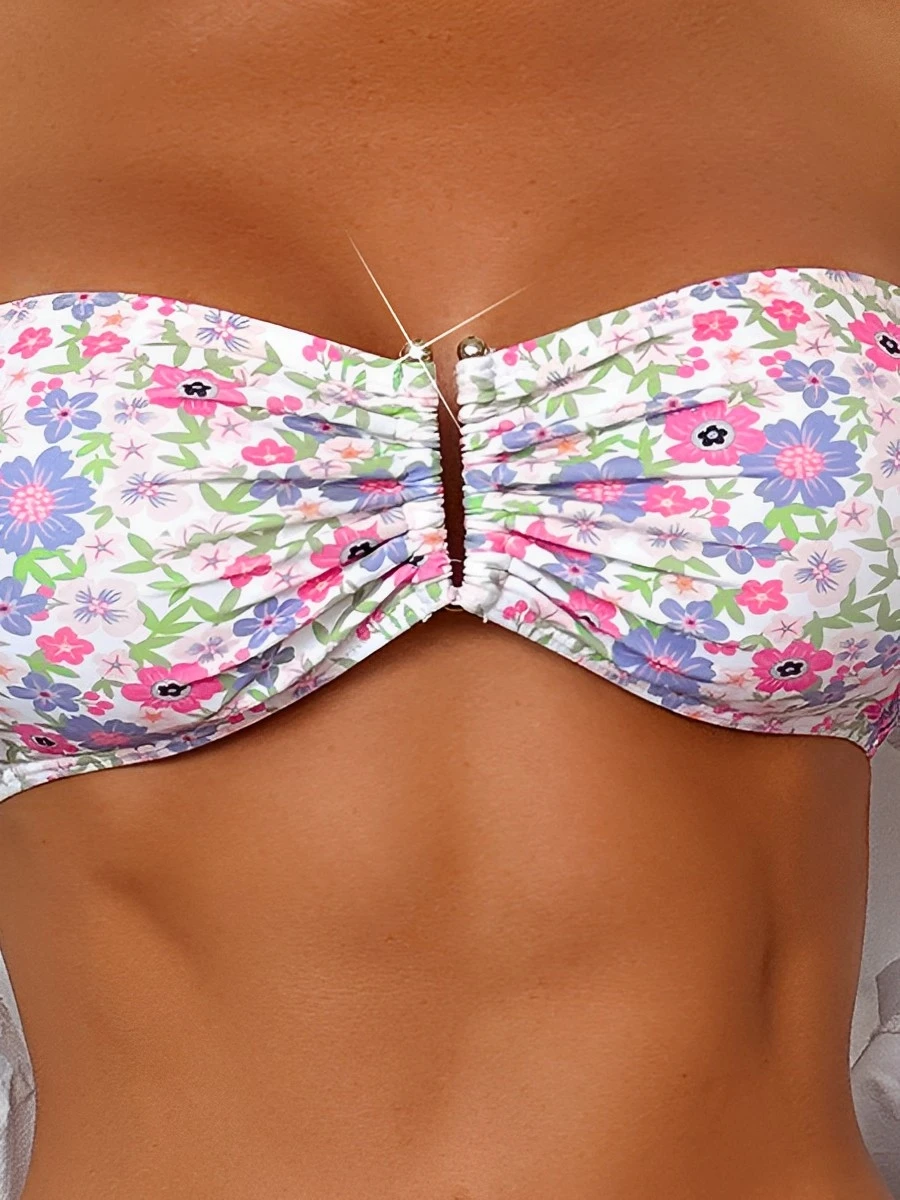 2026 Strapless Floral Bandeau Bikini U Wire Swimsuit Women Sexy Swimwear Female Bathers Bathing Swimming Swim Suit Beachwear