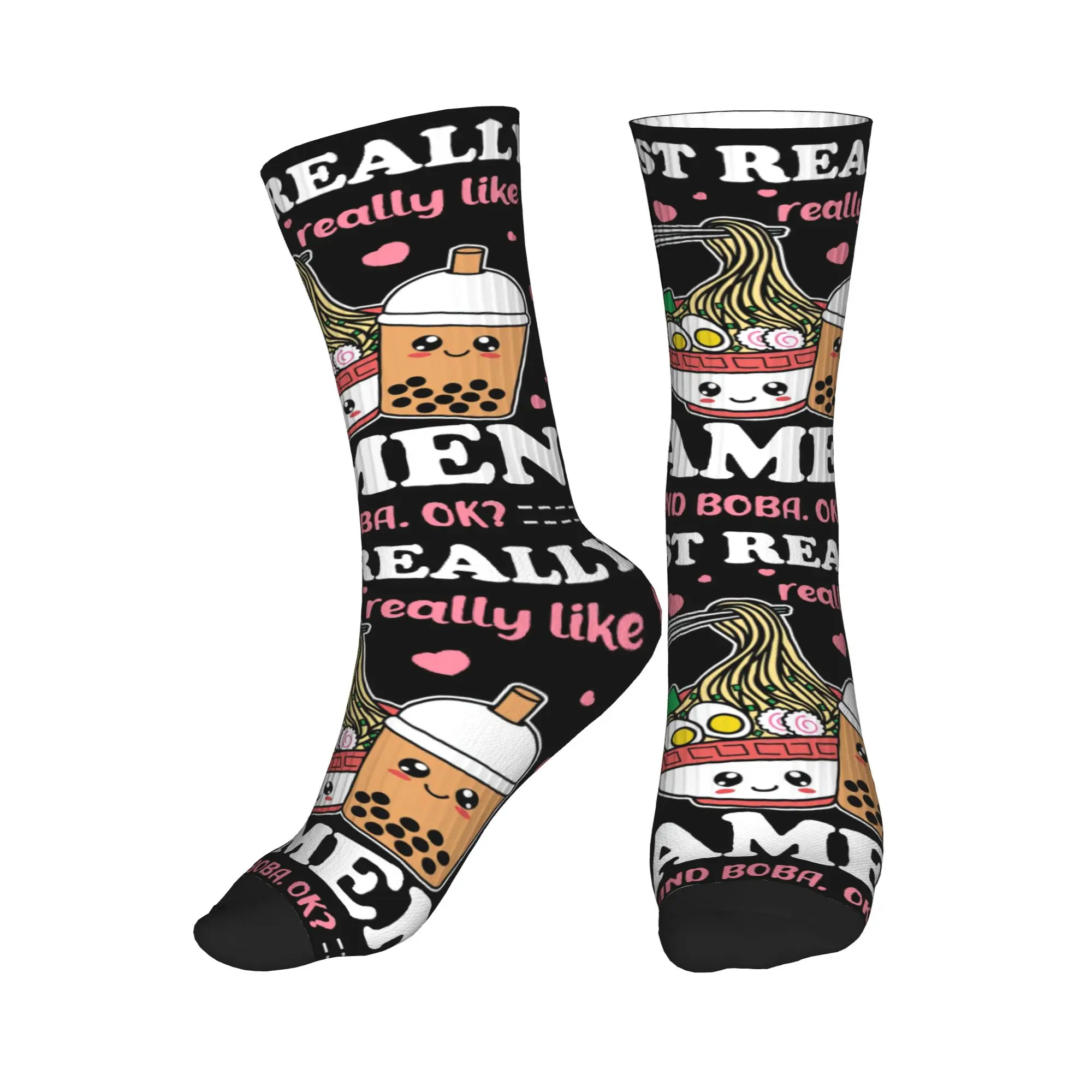 

Fashion Men's Just A Girl Who Loves Ramen And Boba Dress Socks Unisex Warm Comfortable 3D Printed Crew Socks