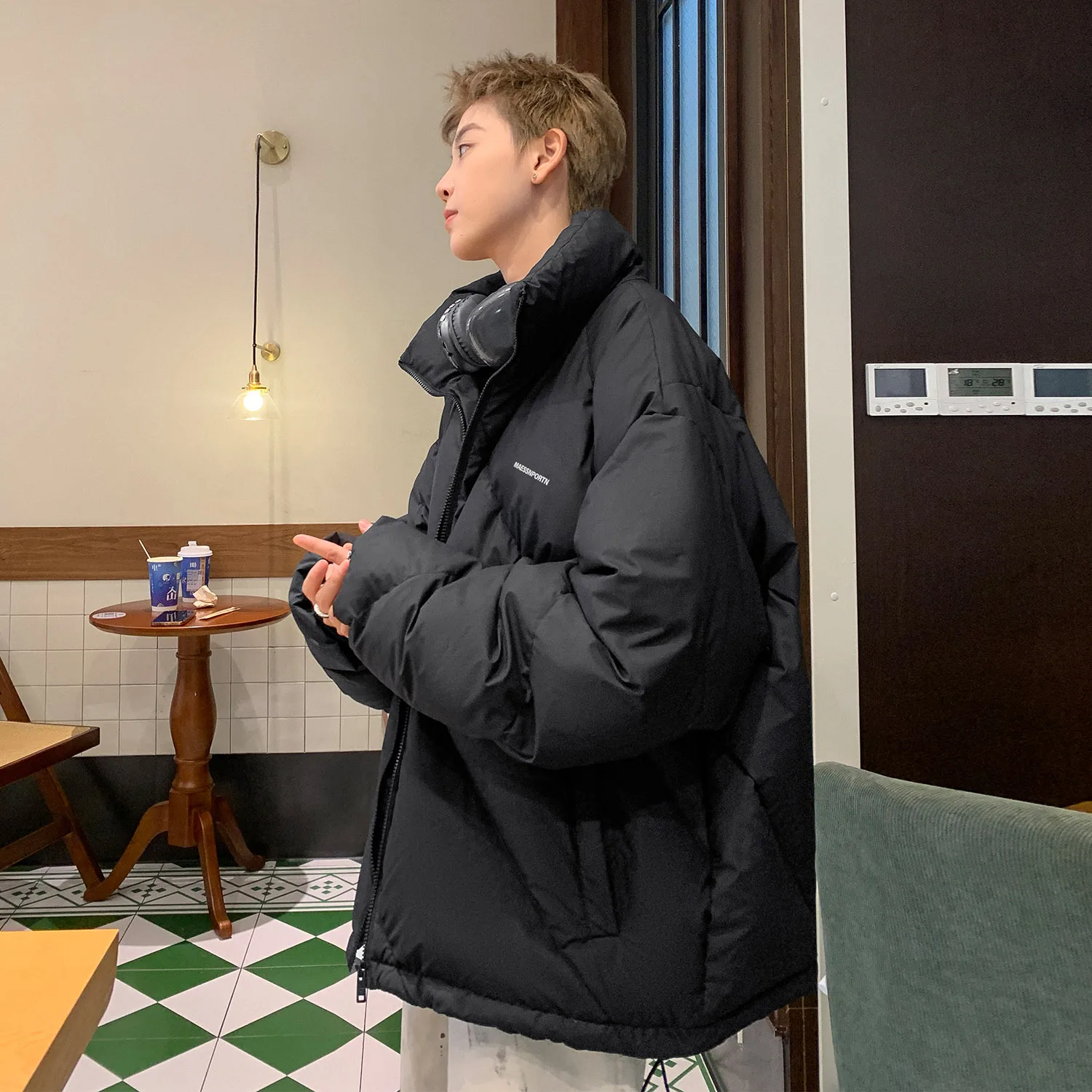 

Мужская утепленная хлопковая куртка-пуховик свободного кроя с воротником-стойкой, зимняя теплая модная молодежная повседневная однотонная куртка на молнии