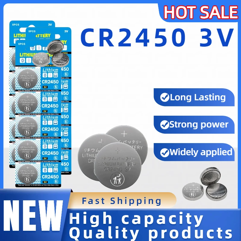 5-100PCS CR2450 5029LC LM2450 DL2450 CR2450N BR2450 3V 600mAh Lithium Coin Button Battery for Watch & Electronics