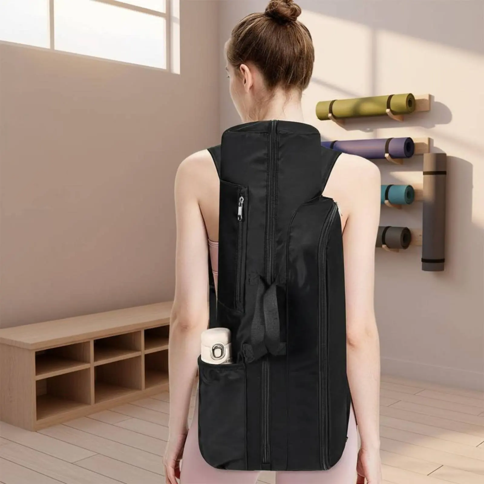 Mind-Body Mat Bag Multiple Pockets Mind-Body Backpack Mat Carrier Backpack Portable Sports Gear Organizer Easy to Carry