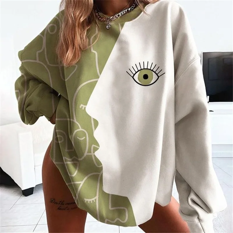 Eye Face Kiss Impressionism Sweatshirts O-Neck Long Sleeve Loose Plus Size Spring Autumn Pullovers Imaginative Printed Pullovers