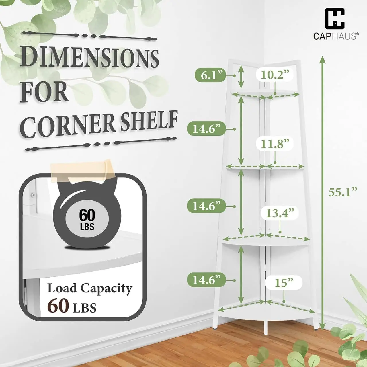 Tall Corner Shelf Stand, 4-Tier Display Shelves, Ladder Corner Wood Storage Plant Bookshelf with Metal Frame,Versatile Shelving