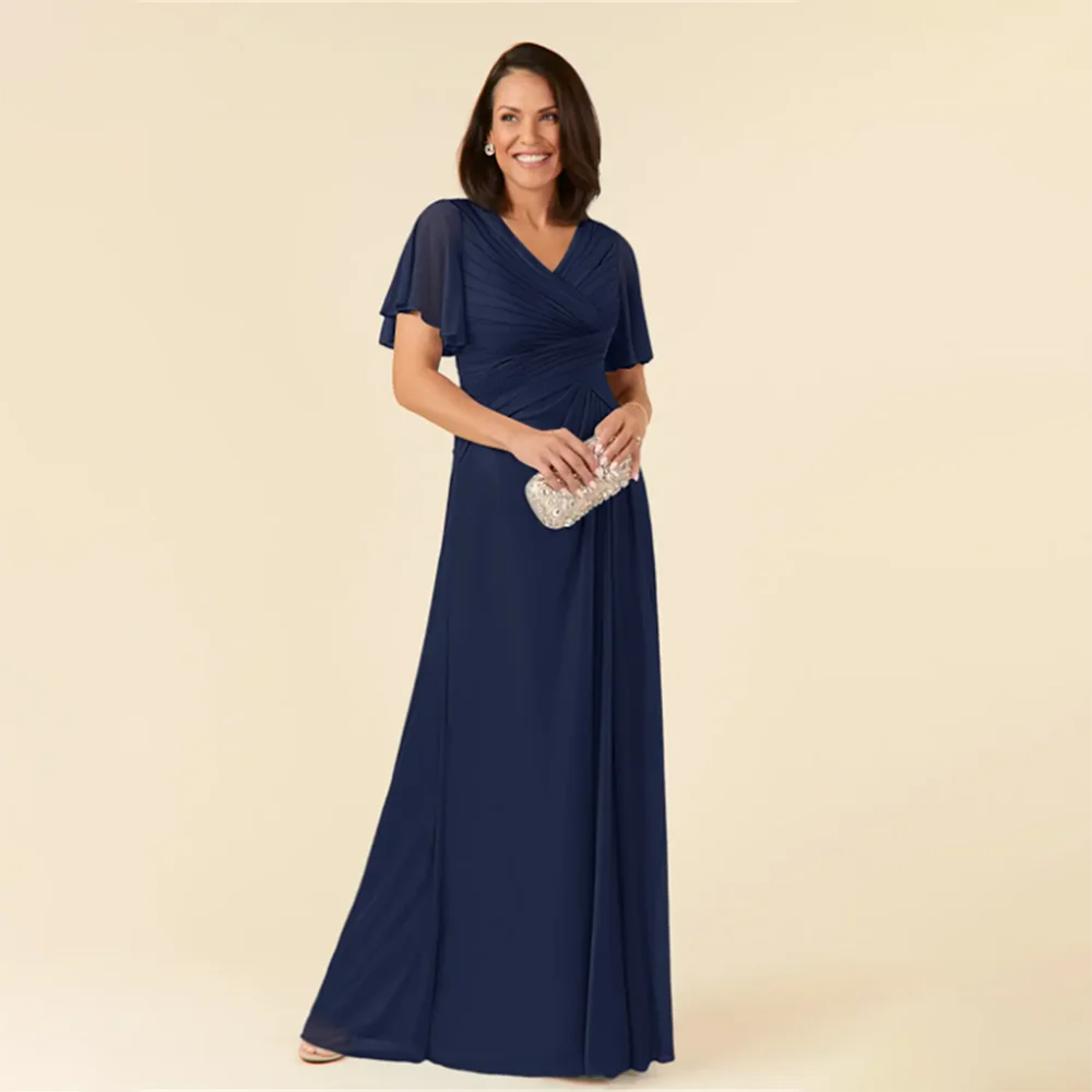 

​Mother of the Bride Dress 2025 V-Neck Short Sleeve A-Line Pleated Formal Mother Dress for Wedding Party Plus Size Customized