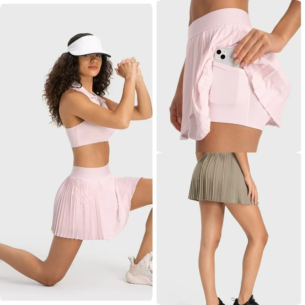 

Lemon Women's Solid Color High Waist Pleated Skirts Inner Pocket Quick Dry Sports Shorts Running Fitness Mini Skirts
