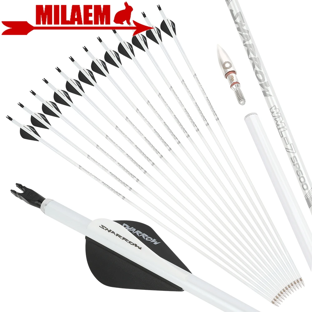 

6/12pcs Pure Carbon Arrow 33.7 inch Arrow Pin Nock Spine 600 Arrow Shaft ID 6.2 mm Rubber Vanes Archery Shooting Hunting Target