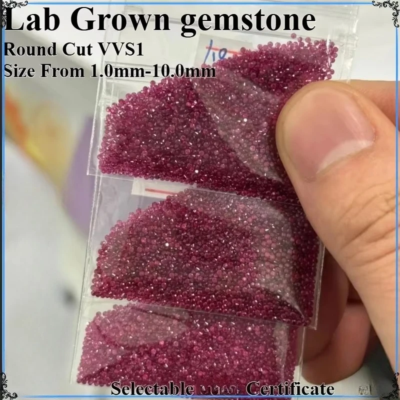 Laboratory Gemstone  Round Cut Red Color Charm Beads for Diy Jewelry Making  Selectable   Certificate