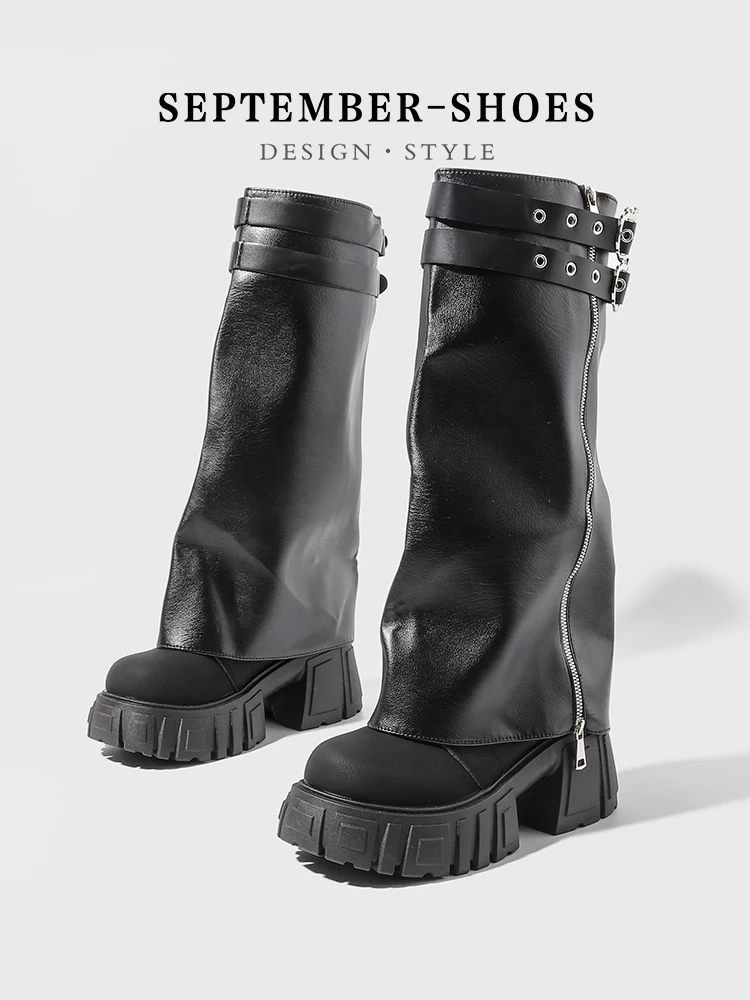 

Панк-мотоботы в готическом стиле, высокие ботинки-наездники, молодежные модные ботинки с металлическими элементами, из искусственной кожи, увеличивающие рост