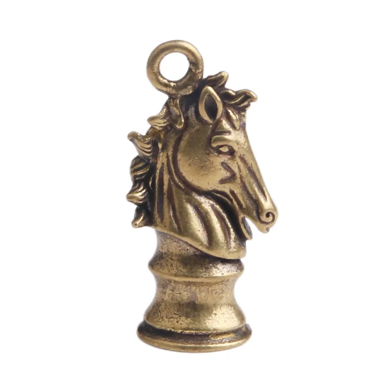 Pure Copper Chess Horse Head Figurine Desktop Decor Ornaments Novelty Brass Horse Pendant for Keychain  DIY Accessories Gift