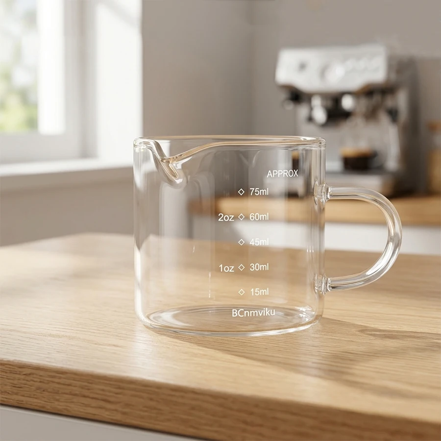 Espresso Shot Glass with Measurement, 75ml Mini Glass Pitcher, Heatproof Coffee Cup for Extraction, Barista Tools Accessories