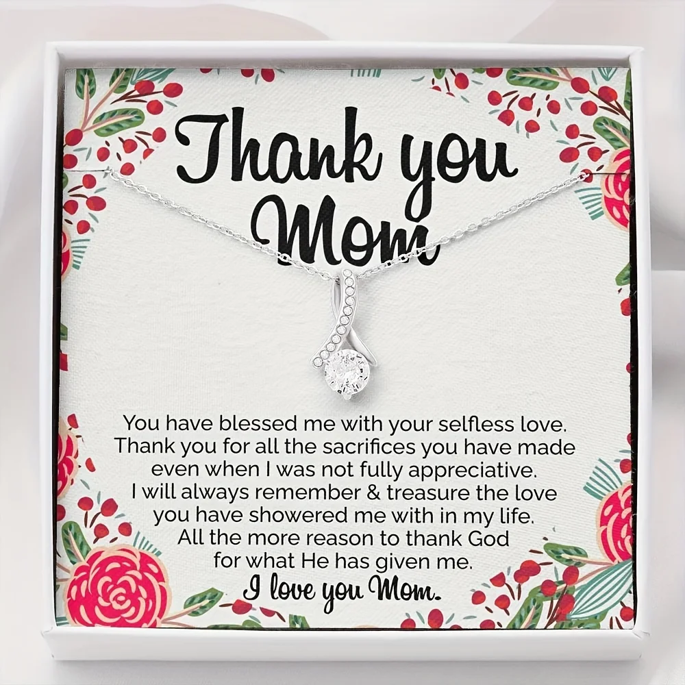 THANK YOU MOM To Mom Necklace, Sentimental Mom Gift From Daughter, Mom Necklace, Mom Birthday Gift From Daughter, Mother's