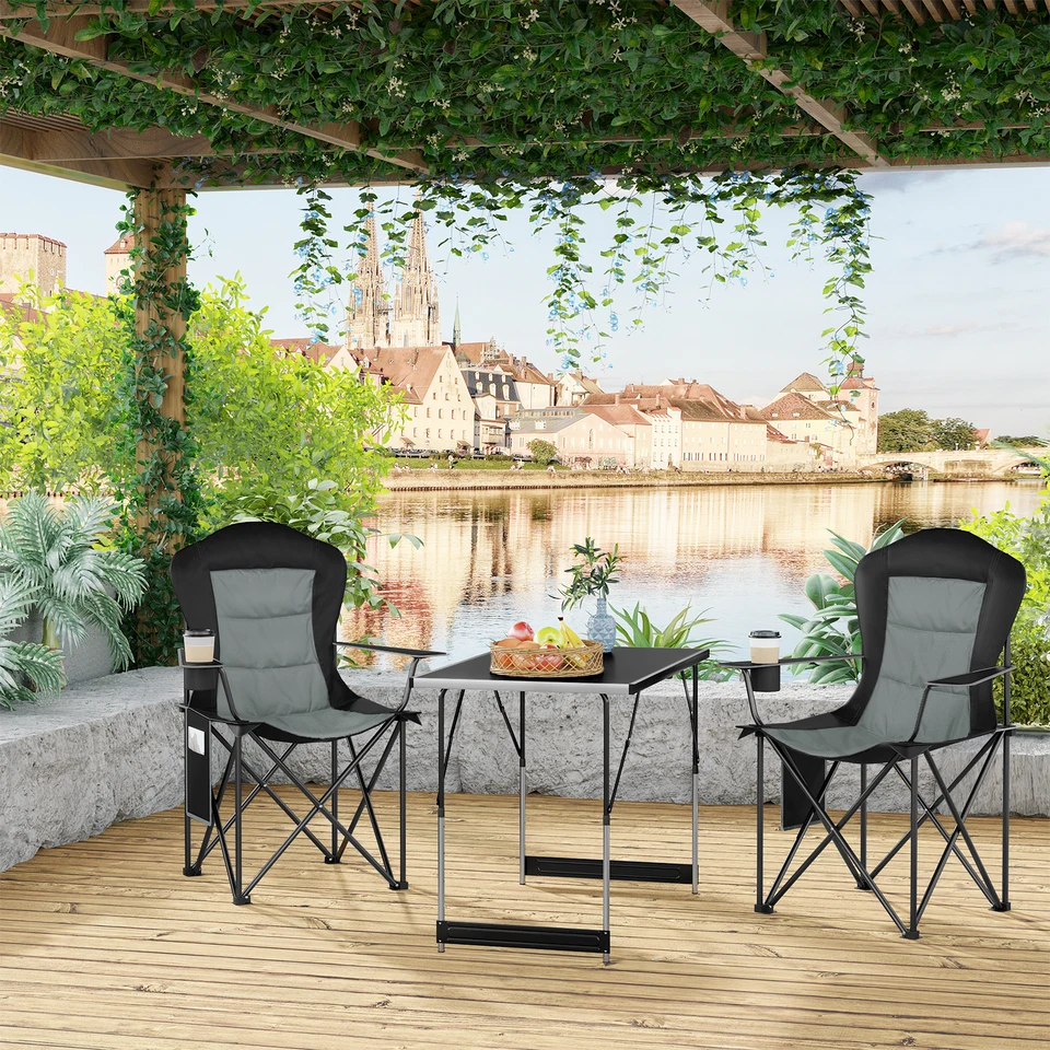Chaise Camping Pliable WOLTU Avec Appui-tête, Porte-gobelet & Poche - Charge 150kg, Noir