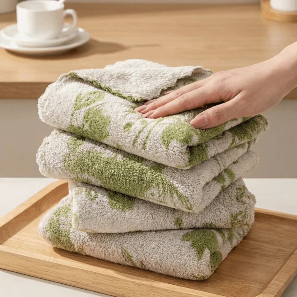 

Soft Square Cleaning Towel No Trace Rose Print Wipe Cloth Household Absorb Water Microfiber Cleaning Cloth Kitchen