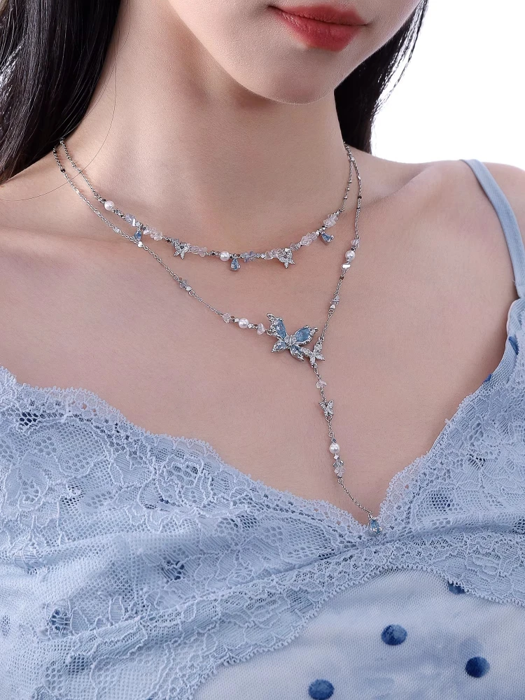 MASW Original Design Sweet Korean Temperament Blue Butterfly Necklaces For Women Party Gifts Fashion Jewelry Fine Accessories