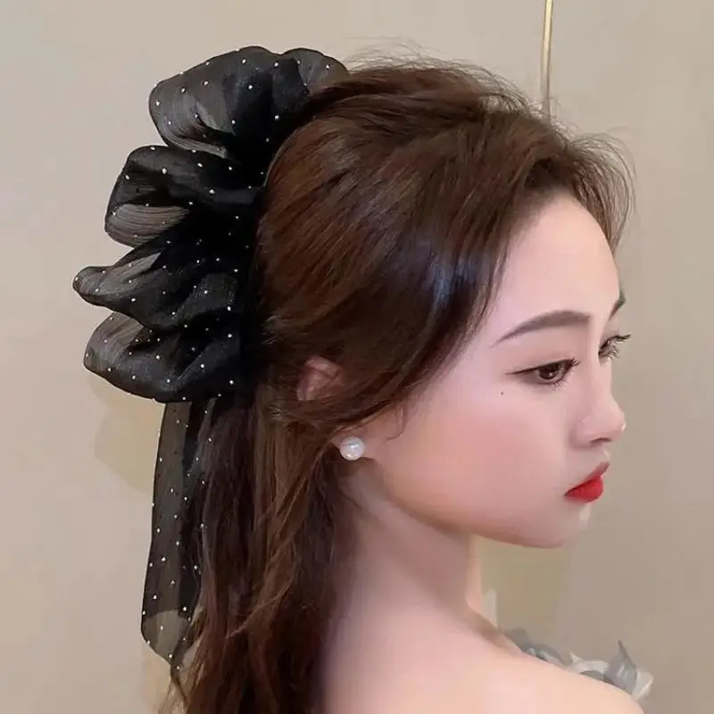 1 Stück Four Seasons Vintage Sparkle Bow Haarklammer, geeignet für Party/Datum, Netzstoff mit glitzerndem Strass-Design für sicheren Halt des Haares – Detail 4