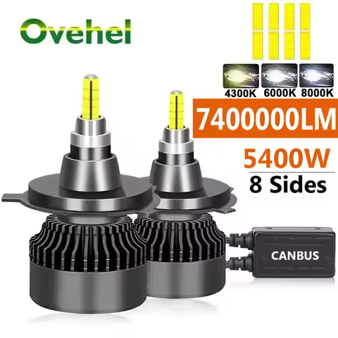 OVEHEL H4 H11 LED 360 7400000LM 5400W Canbus 9012 H7 H1 H3 H8 D1S D2S HB3 9005 HB4 9006 Led Car Headlight 6000K Fog Lamp 12V