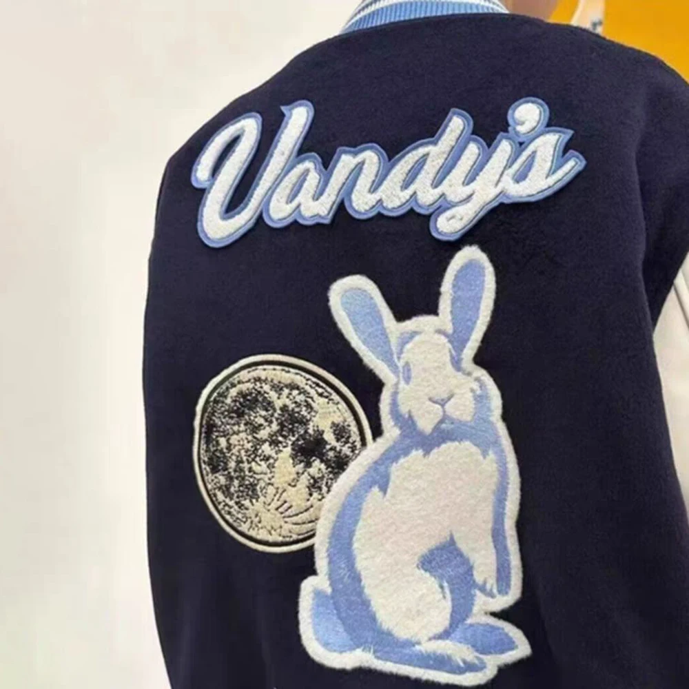 American Street Fashion Trend Rabbit Embroidered Baseball Uniform Unisex Autumn And Winter New Casual Y2k Jacket Coat Men