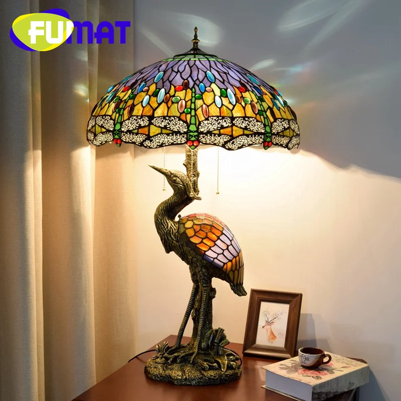 

FUMAT Tiffany pastoral style Dragonfly lamp decor living room study bedroom bedside reading and writing eye protection lamp