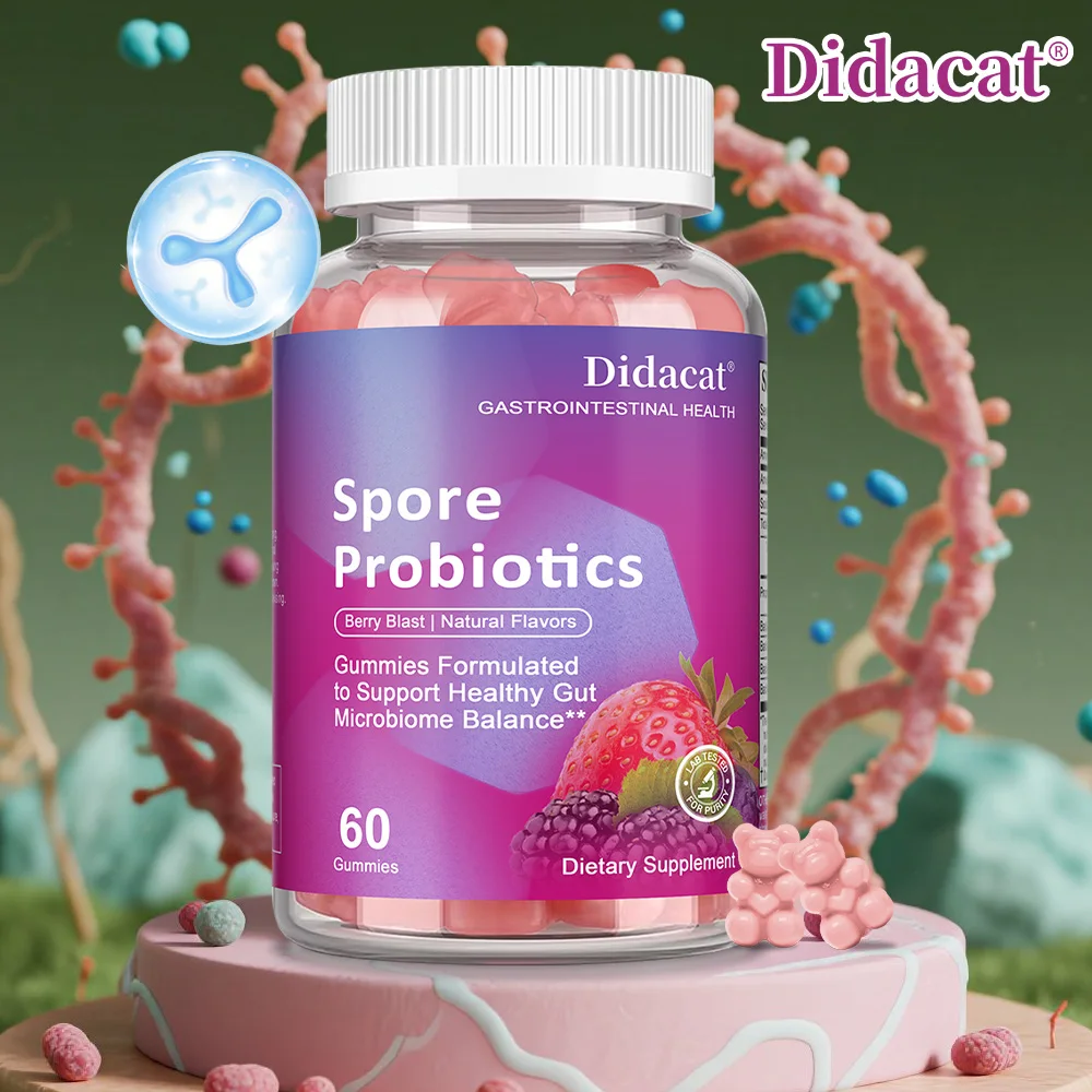 Spore Probiotics Gummies - 60 Count, Berry Blast, Supports Healthy Gut Microbiome and Digestive Balance