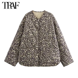 TRAF Leopard Print Jackets for Women Padded Quilted Jacket Women Long Sleeve Women's Jacket New in Coats and Jackets Woman 2024