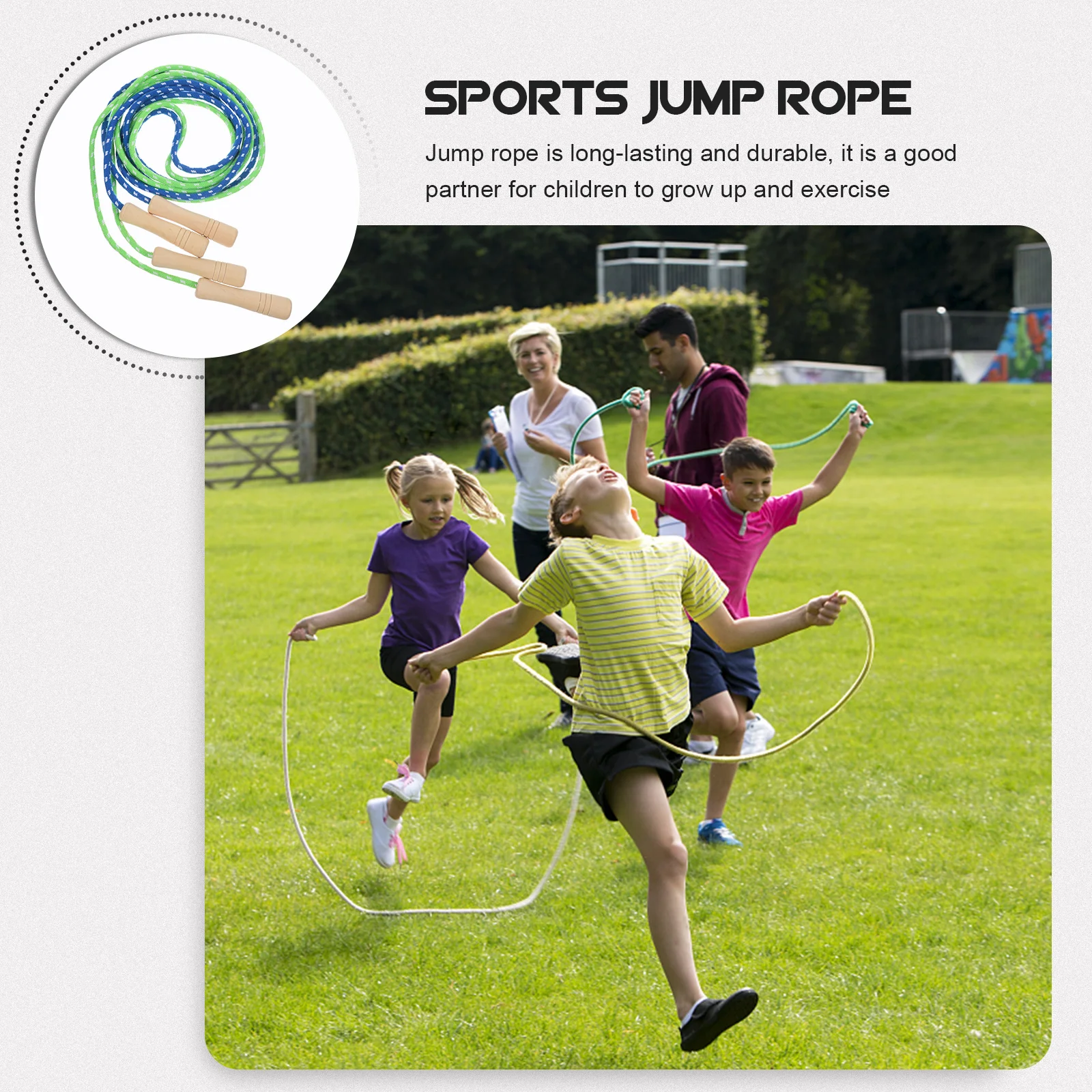 

2Pcs Kids Adjustable Jump Rope Soft Feelings Wooden Design Easy Grip Handles Educational Fitness Sports Equipment