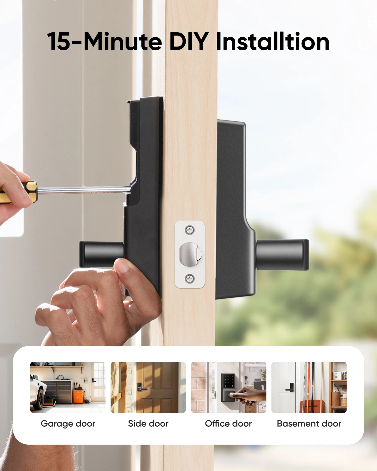 eufy Smart Lock C33 Fingerprint Keyless Door Lock with Handle Built-in Wi-Fi APP Remote Control Biometric Door Knob Auto Lock