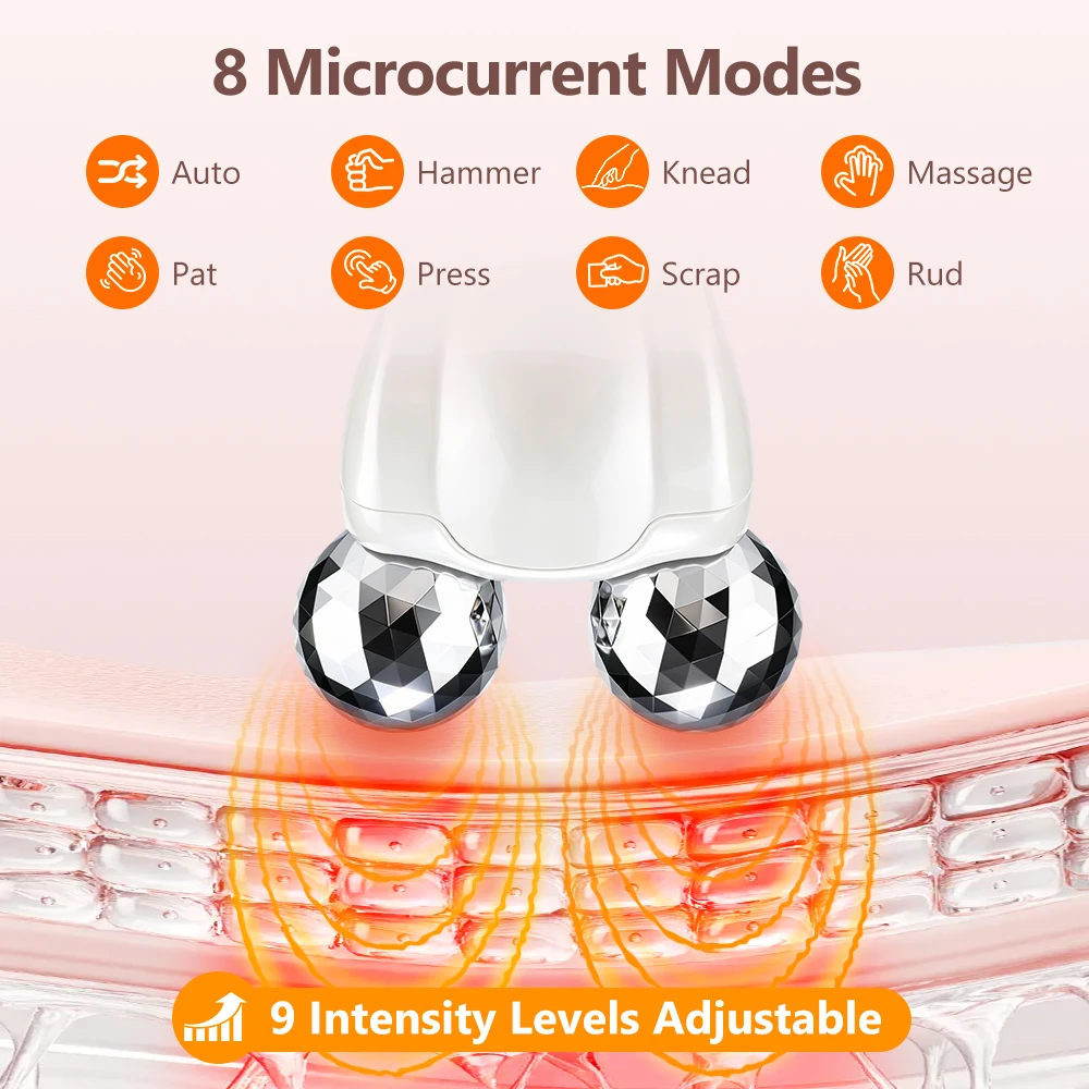 Face Lift Roller Massager with 8 EMS Modes & 9 Levels, 5 Vibration Settings Red Light Beauty Device, 360° Roller Facial Tool