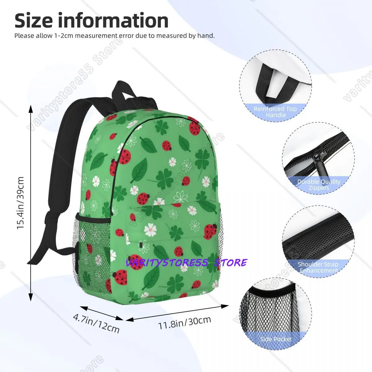 Ladybugs And Flowers Backpack Student Boys Girls BookBag Children School Bag Computer Shoulder Bags for Men Women