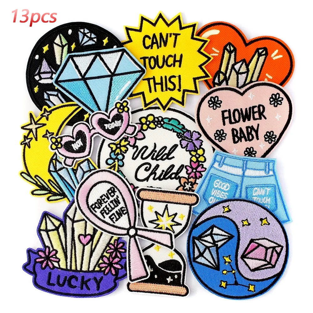 

13Pcs/Lot Moon Gemstone Patches Embroidery Applique Ironing Clothing Sewing Supplies Decorative Badges Patch