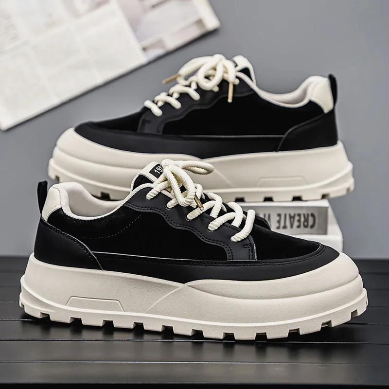 2026 Men Platform Leather Casual Shoes Popular Youth Flats Sneakers Outdoor Non-slip Comfortable Man Board Shoes Tenis Masculino
