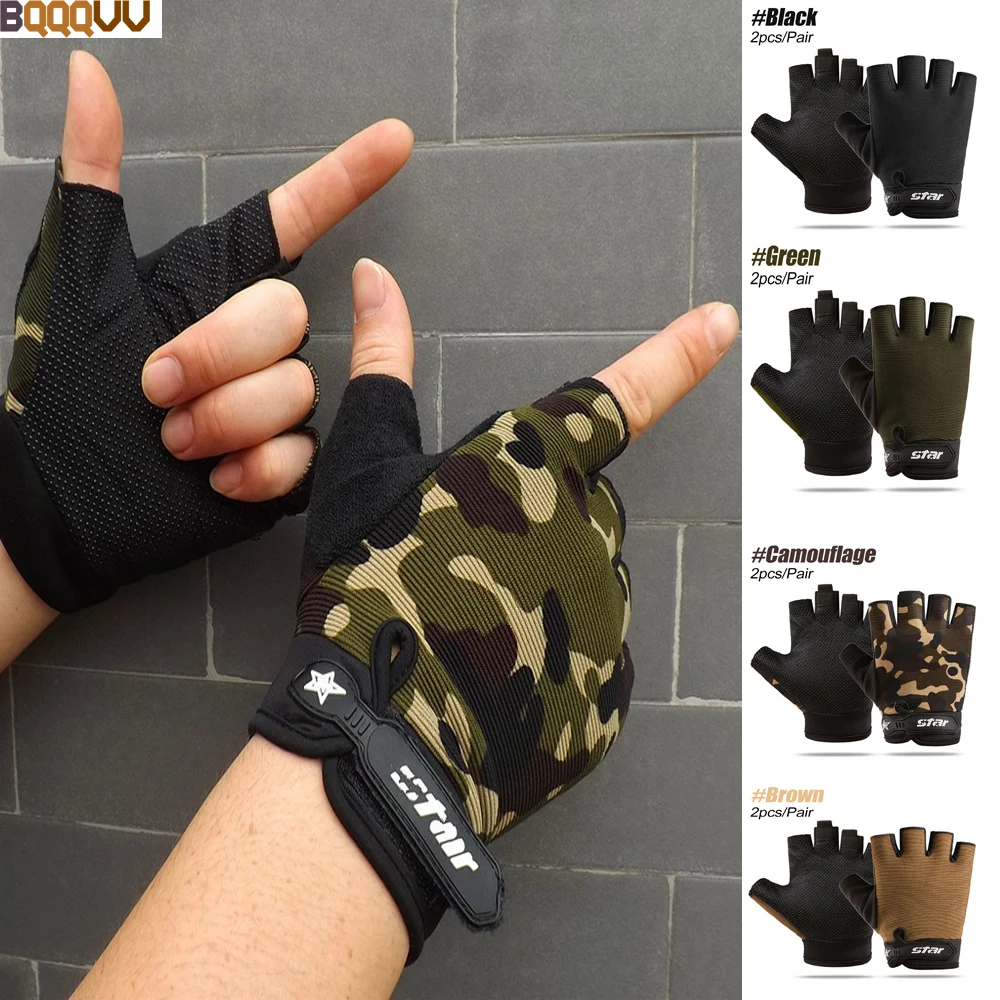 1 Paar Camouflage-Halbfingerhandschuhe für Männer und Frauen, atmungsaktive Sporthandschuhe, rutschfest, für Radfahren, Fahrrad, Fitnessstudio, Fitness