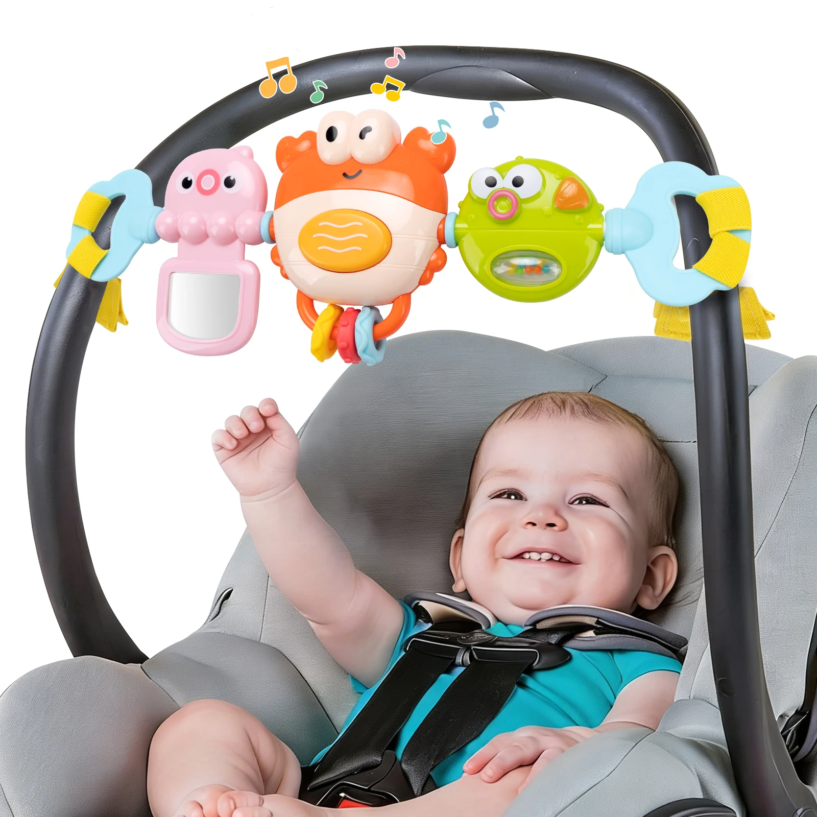 Baby Stroller Toys Cartoon Crab Bell Toys Infant Car Seat Toys Fine Motor Skills Sensory Development Pram Activity Arch Toys