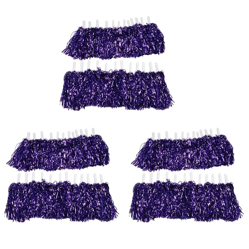 72Pcs Cheerleading Pom Poms Metallic Foil Cheer Pom Poms With Plastic Handle For Adults Kids Cheerleaders Party Purple