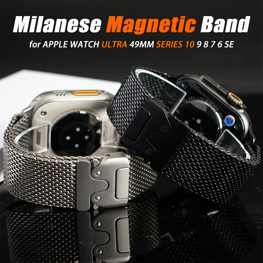 Luxuriöses Milanaise-Armband für Apple Watch Ultra 2 49 mm, 46 mm, 45 mm, 44 mm, magnetisches Herrenarmband für IWatch-Serie 10, 9, 8, 7, 6, 5, 4 SE-Armband