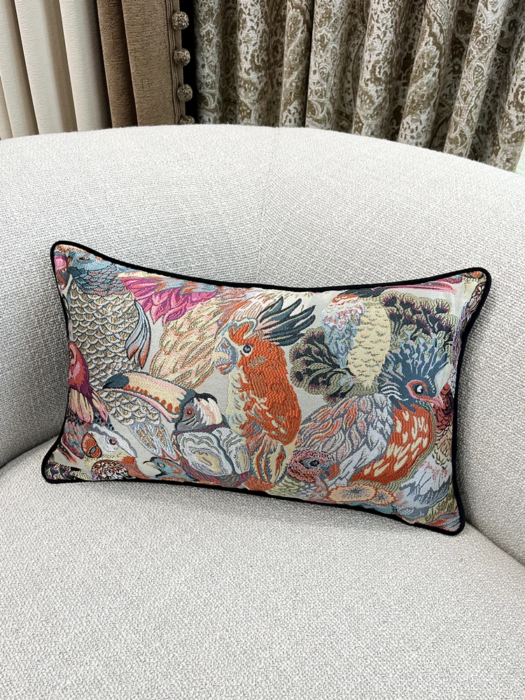 Fashion Woven Floor Waist Birds Toco Toucan Pillow Case Window Decorative Parrot Sofa Car Lumbar Cushion Cover 30x50cm, 1 Pc Set