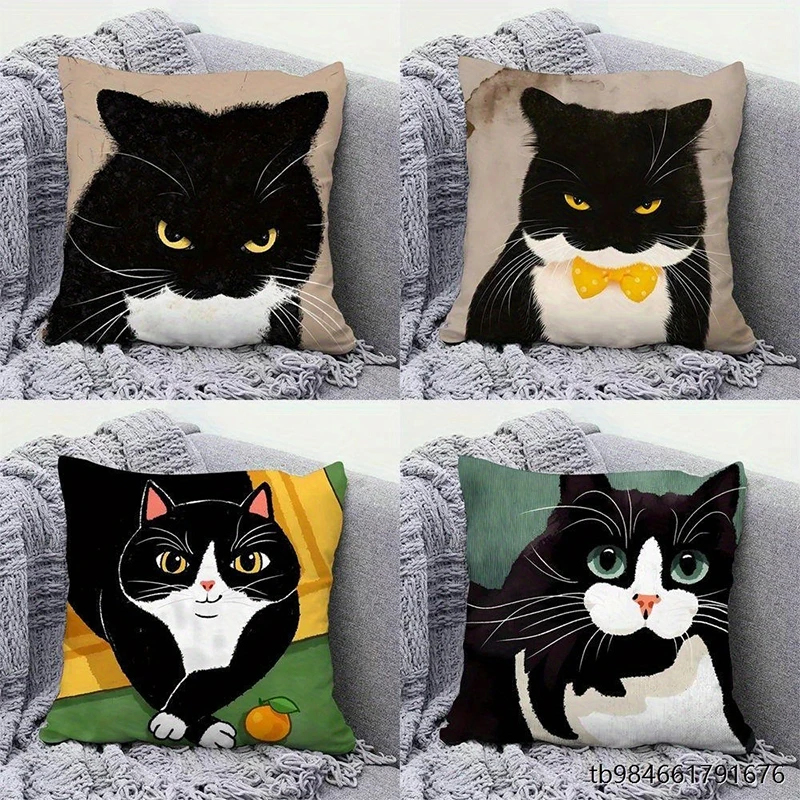 Whimsical Reading Cat Double-sided Printed pillow cover Short plush Suitable living rooms bedrooms sofas throw cushion cover