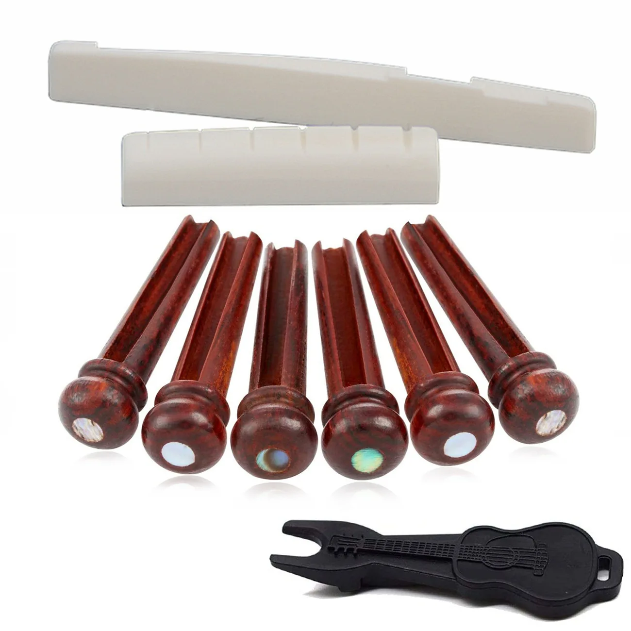 

6 шт., народная гитара, какао-ананас, встроенные точки морского ушка, струнные гвозди + фортепианный мост из говяжьей кости и подушка + выбор для ногтей